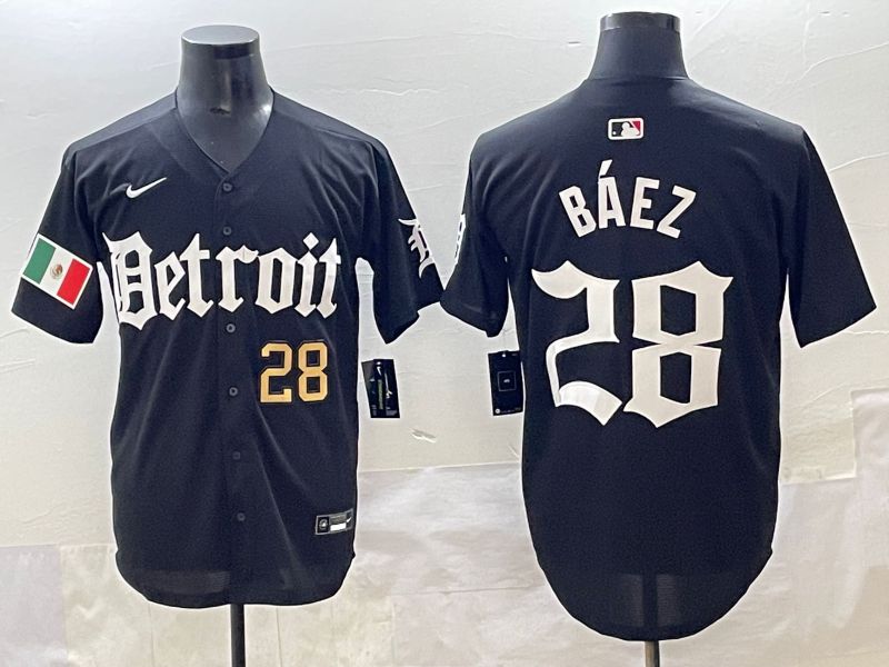 Men 2025 Detroit Tigers #28 Baez Black Five generations Joint Name Nike MLB Jersey style 2